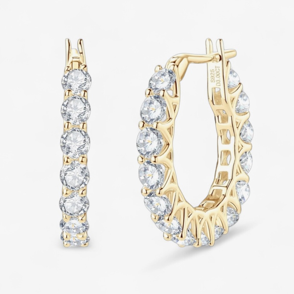 Certified Moissanite Diamonds Hoop Earrings 18K Gold- Solid 925 Sterling Silver